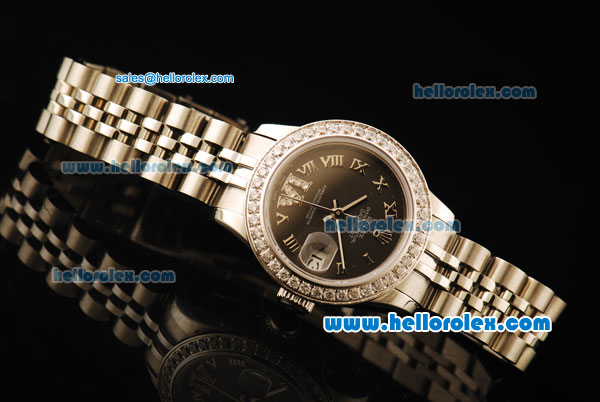 Rolex Datejust Automatic Movement ETA Coating Case with Chocolate Dial and Diamond Bezel - Click Image to Close